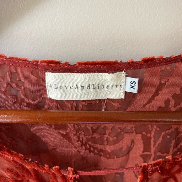 JOHNNY WAS 4 Love and Liberty Rust Velvet Burnout Sheer Silk Top Paisley Boho XS - Picture 2 of 6